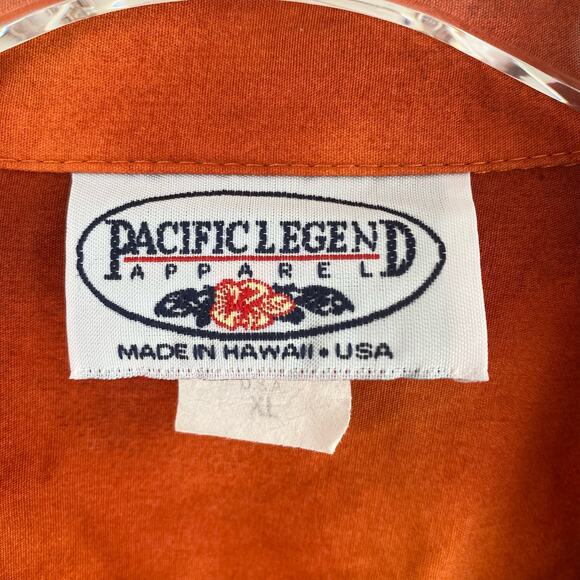 VTG Pacific Legend Hawaiian Shirt Men's XL Orange Motorcycle Palm Made in Hawaii - Picture 2 of 7